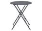 Une table ronde pliable de couleur grise.