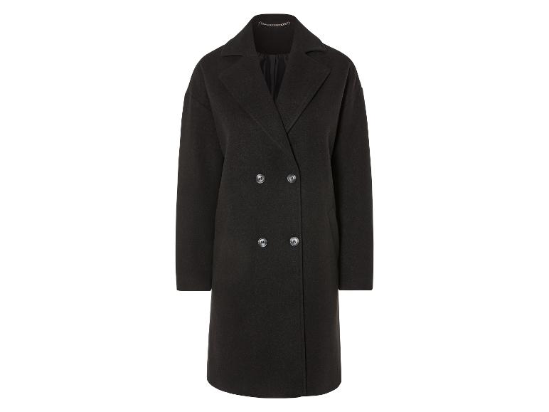 Un manteau en laine noir à double boutonnage.