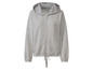 Sweat-shirt gris à capuche, fermeture éclair et inscription 'good vibes'.