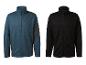 Deux vestes polaires zippées pour hommes, une sarcelle et une noire, avec cols montants.