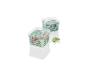Deux bacs de rangement verts avec couvercles et fruits