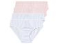 Trois paires de culottes : deux roses et une à pois.