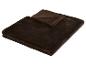 Couverture en fausse fourrure marron foncé et moelleuse, pliée sur fond blanc.