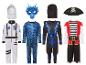 Costumes d'astronaute, de dragon, de ninja et de pirate pour enfants.