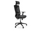 Un fauteuil de bureau noir avec un dossier en maille et un appui-tête.
