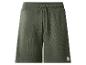 Shorts gaufrés vert foncé avec cordon de serrage réglable et écusson avec le mot « SUMMER ».