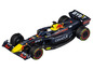 Une maquette de voiture de course de Formule 1 Red Bull noire et jaune avec le sponsoring BYBIT.