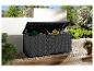 Une boîte de rangement noire avec un aspect en osier pour l'extérieur.