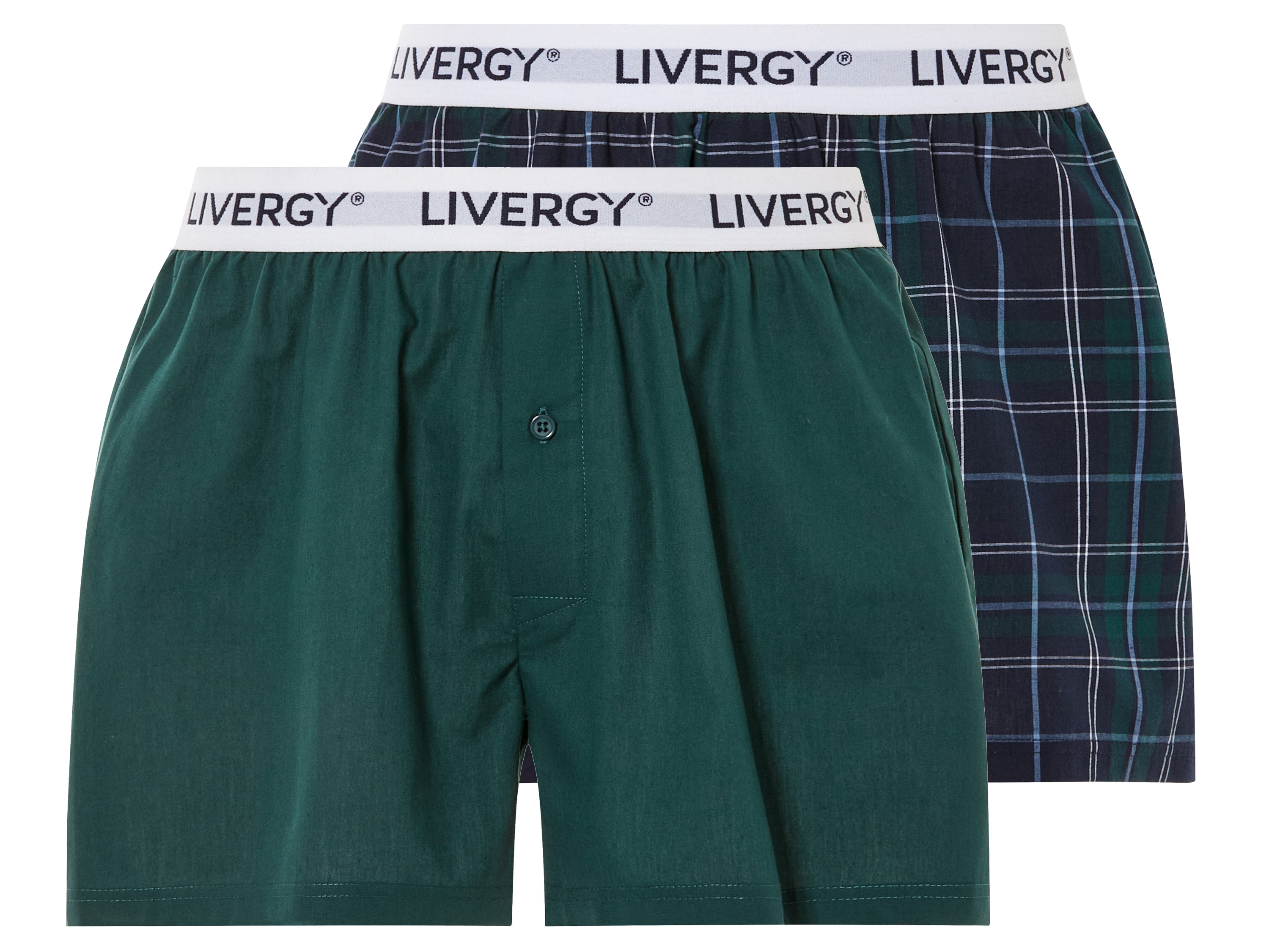 LIVERGY® Lot de 2 boxers homme (L, à carreaux/vert)