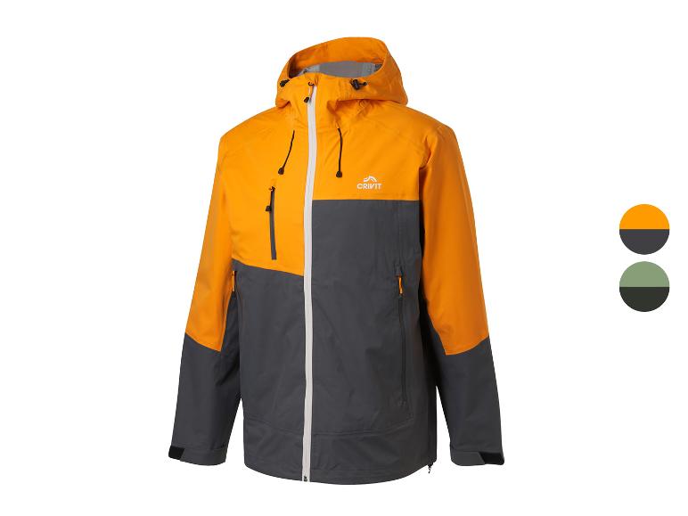 Veste imperméable Crivit pour homme, orange et grise.