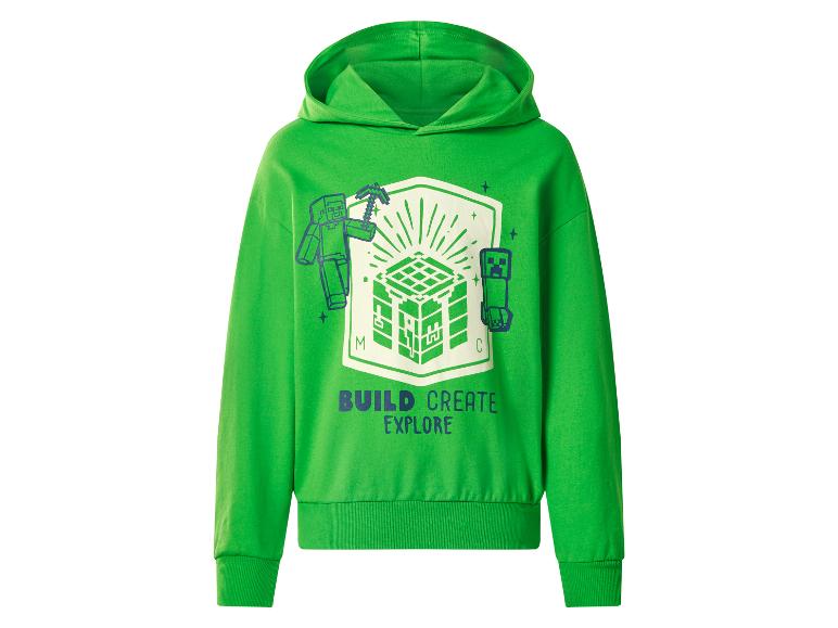Sweat à capuche vert avec motif de construction, création et exploration.