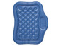 Un matelas pneumatique bleu avec un appui-tête intégré.