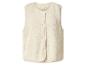 Gilet femme beige en peluche douce, avec boutons.