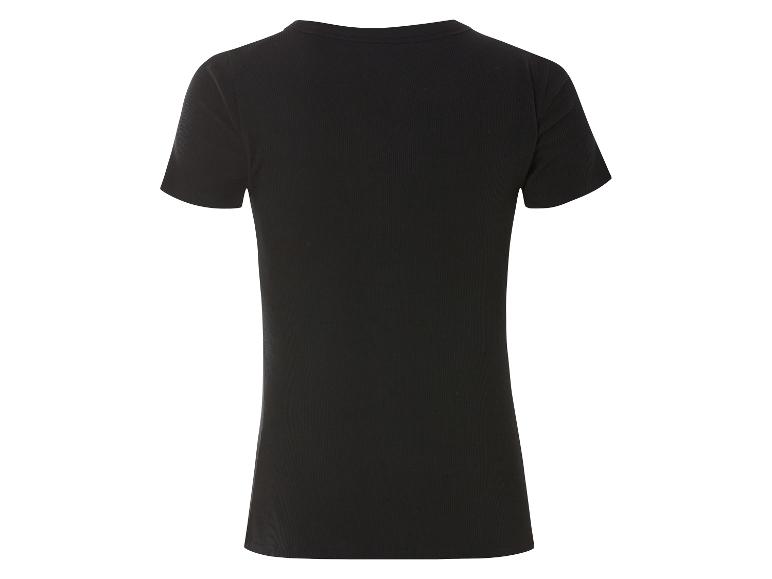 T-shirt noir côtelé à manches courtes.