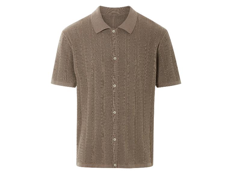 Chemise polo en tricot beige à motif ajouré.