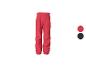 Pantalon de jogging rouge pour enfant avec poignets élastiques, avec échantillons de couleur rouge et bleu marine.