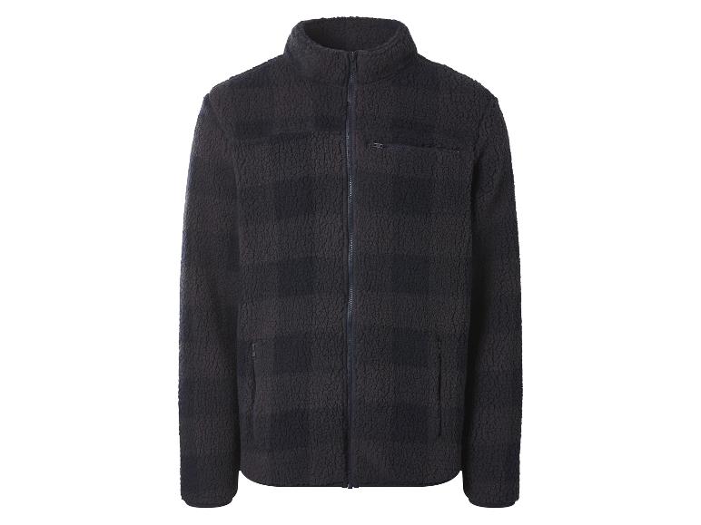 Veste polaire bleu foncé avec fermeture éclair et poches.