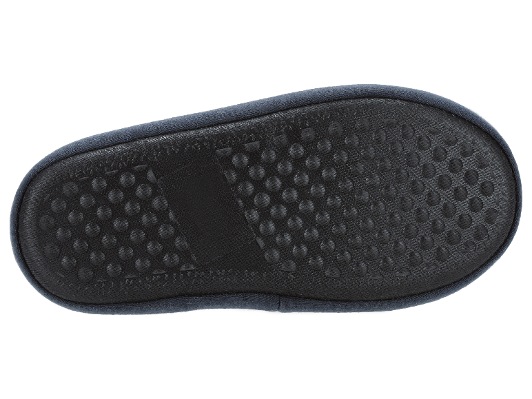 Semelles de chaussons bébé, tissu foncé, semelle antidérapante.