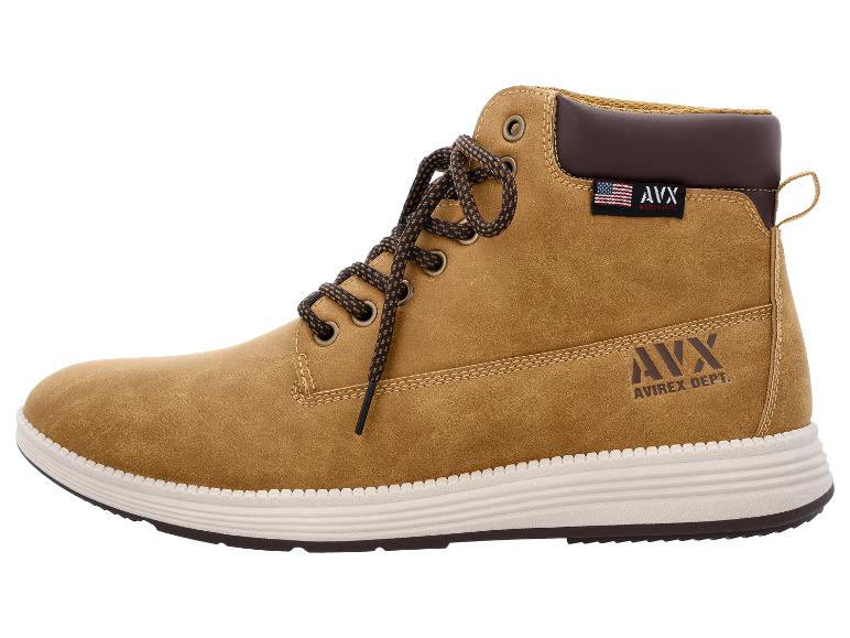 Botte homme marron clair avec lacets noirs et détails de la marque AVX.