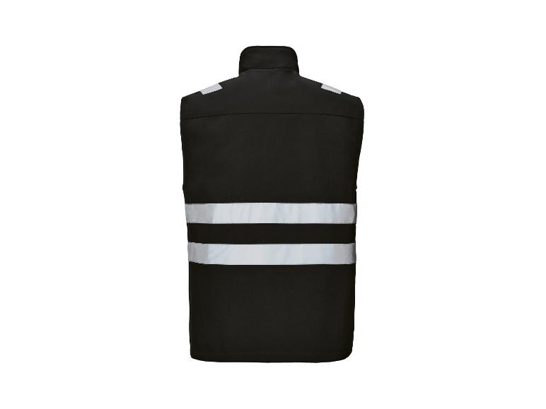 Gilet de travail noir avec bandes réfléchissantes, vue arrière.