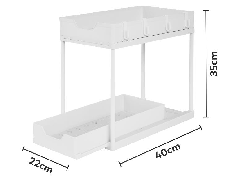 Organisateur de salle de bain blanc à 2 niveaux avec tiroirs coulissants, 40x22x35cm