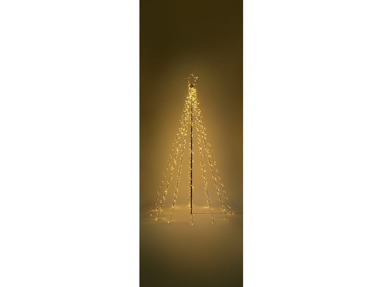 Sapin de Noël lumineux LED avec étoile au sommet, sur fond neutre.