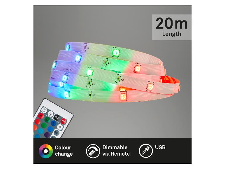 Bande LED de 20 m avec télécommande, changement de couleur et USB.