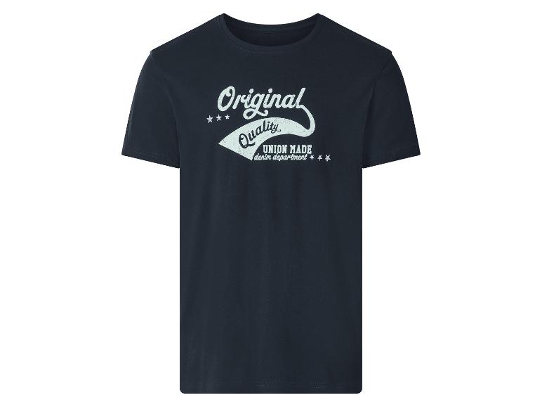 T-shirt noir pour homme à manches courtes avec l'inscription « Original Quality Union Made denim department ».