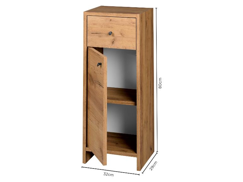 Meuble de salle de bain en bois avec tiroir et étagères, 80x32x29 cm.