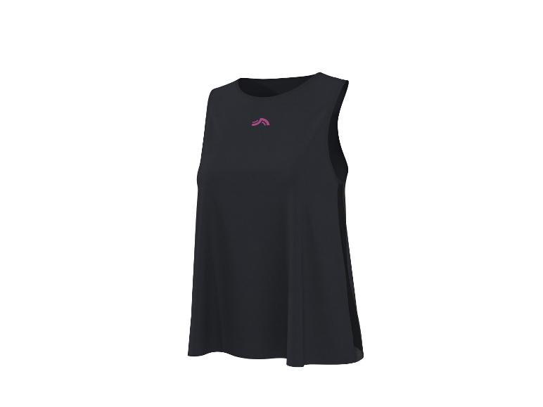 Débardeur noir avec un petit logo rose sur la poitrine.