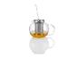 Théière en verre avec infuseur pour préparer du thé.