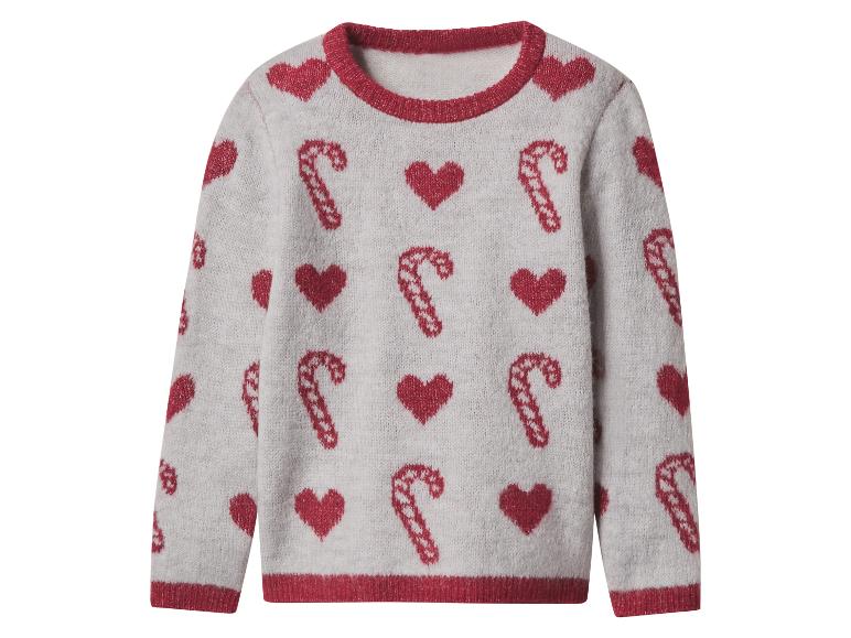 Pull gris avec cœurs rouges et cannes à sucre