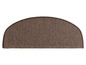 Un paillasson semi-circulaire marron avec une bordure cousue.