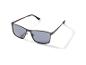 Lunettes de soleil à monture noire et verres foncés sur fond blanc.