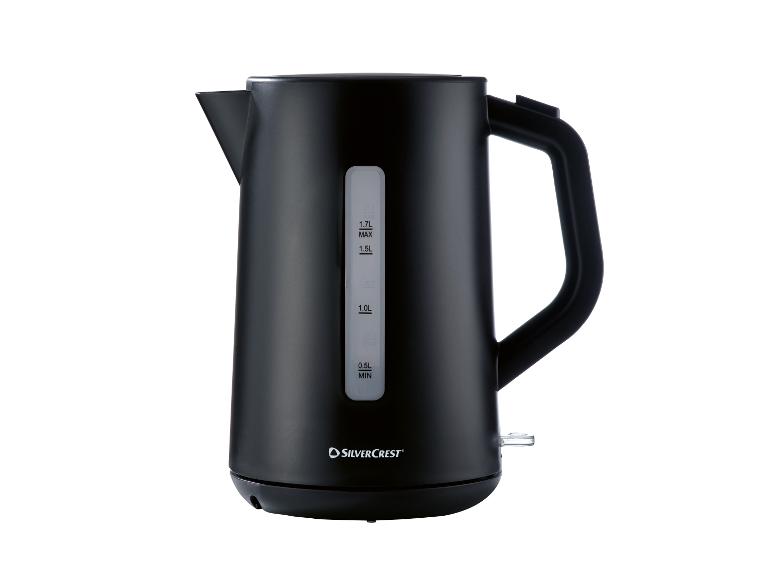 Bouilloire électrique noire SilverCrest 1.7L avec indicateur de niveau d'eau.