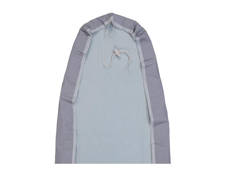 Housse de planche à repasser grise avec surface bleu clair et cordon blanc