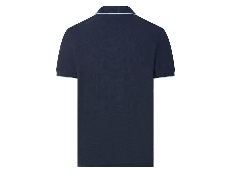 Polo bleu marine pour homme avec col et manches rayés, vue de dos.