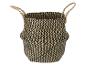 Panier tressé avec poignées, motif zigzag noir et naturel