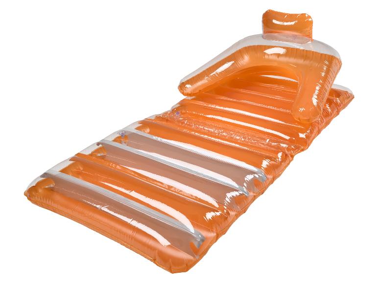 Matelas gonflable orange avec dossier et appui-tête.