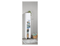 Armoire de salle de bain blanche haute avec étagères et porte.