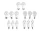 Différentes ampoules LED, y compris des ampoules rondes et des bougies.