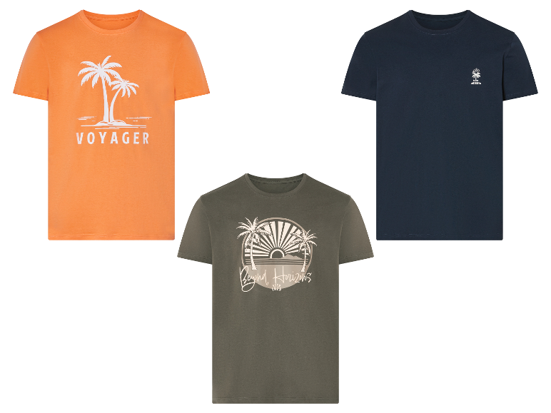 Trois t-shirts à manches courtes avec des imprimés plage.