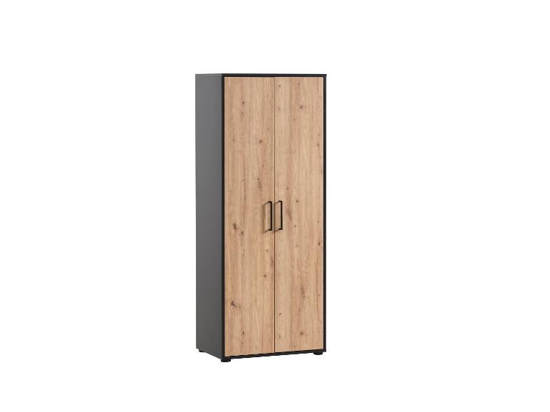 Armoire haute à deux portes en bois clair et structure gris foncé