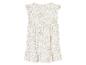 Robe enfant, motif floral beige clair sur fond blanc.