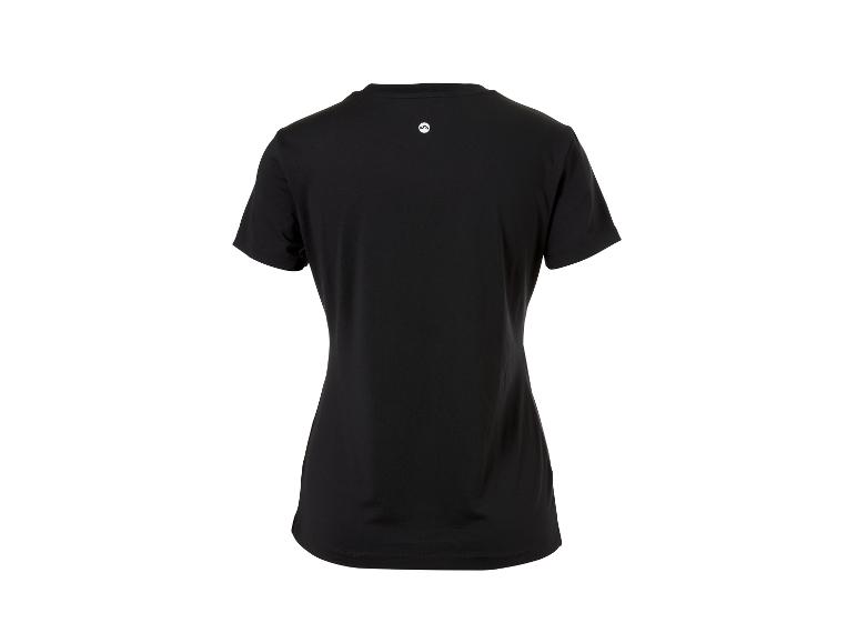 T-shirt noir à manches courtes pour femme avec un petit logo blanc au dos