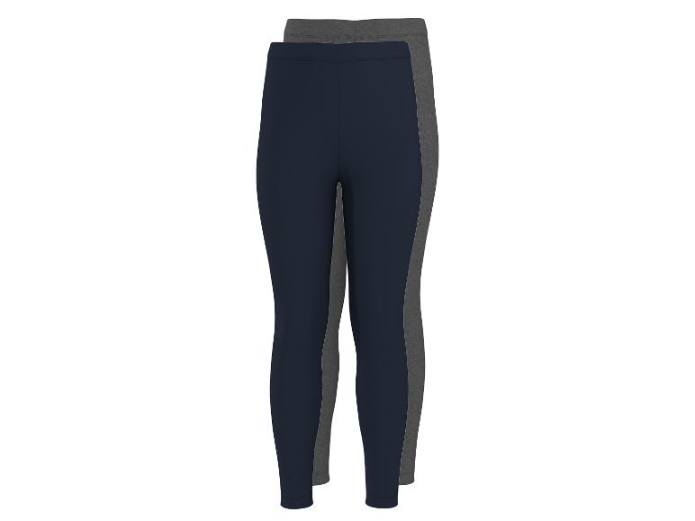 Deux leggings pour femmes, un bleu marine et un gris, avec une taille élastique.