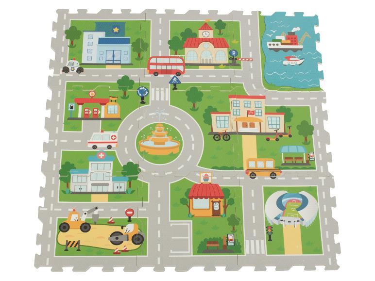 Tapis de jeu pour enfants avec rues de ville, bâtiments et véhicules