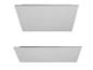 Deux plafonniers LED rectangulaires blancs, vus d'en bas en angle.