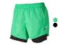 Shorts de sport Crivit : modèle double couche, vert et noir.