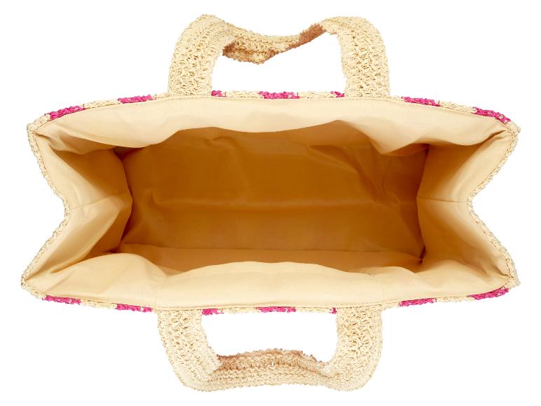 Sacs à main en paille tressée beige avec détails rose vif.